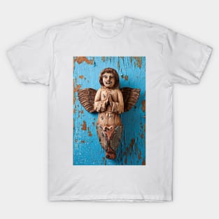 Angel on blue wooden wall T-Shirt